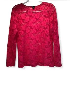 Lace hot pink top by Feather roses 2X stretch 🌹